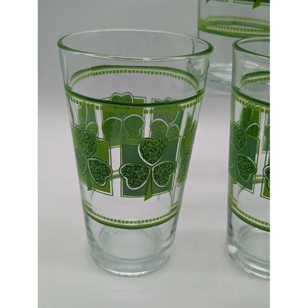 6 Set Vintage Libbey 16oz Shamrock Glasses St Patricks Day Clover Green Tumbler
